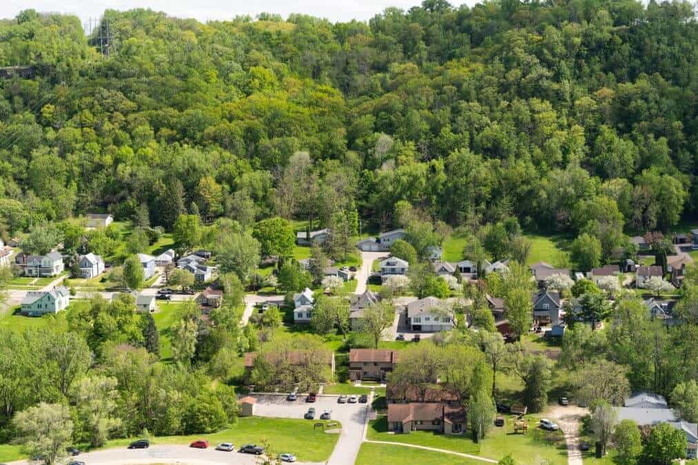 View of a residential neighborhood in Red Wing Minnesota during the spring.