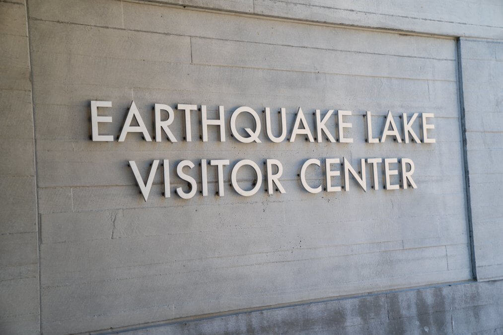  Earthquake Lake (Quake Lake) National Geological site in Montana. Foggy, rainy day